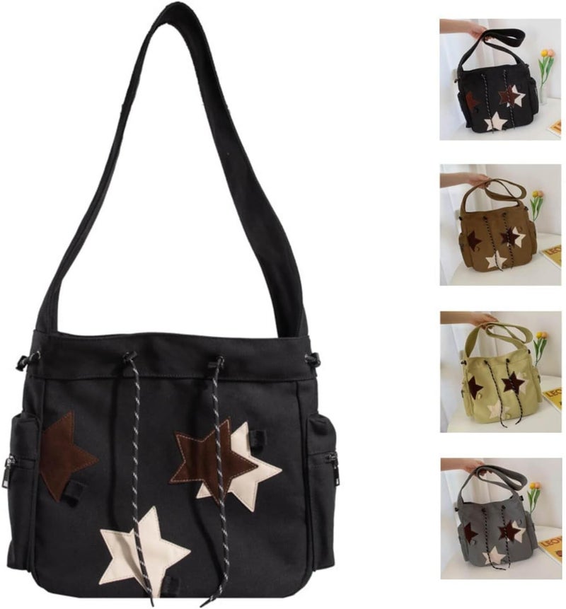 KANGDAWEI Y2K Star Canvas Messenger Bag, Cute Tote Bags Aesthetic, Small Shoulder Travel Crossbody Bags For Women - Image 1